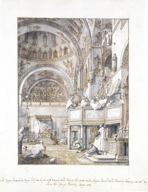 Canaletto (I): Das innere der Markuskirche: Vierung und nrdliches Querhaus mit Sngerchor