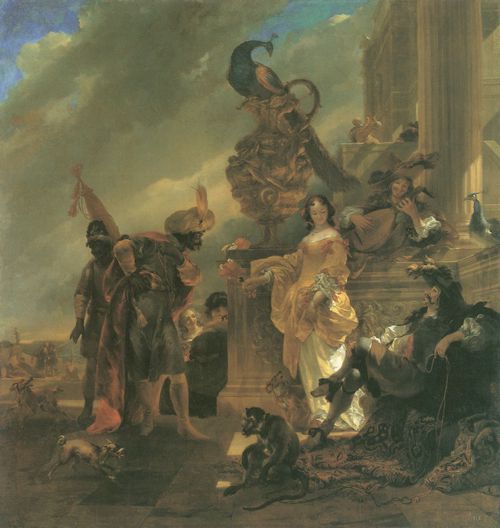 Berchem, Nicolaes Pietersz.: Ein Handelsherr, am Hafenpalast einen Mohren empfangend