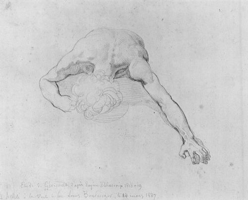 Gricault, Jean Louis Thodore: Flo der Medusa, Eugne Delacroix posiert