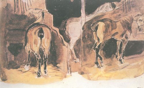 Delacroix, Eugne Ferdinand Victor: Drei Pferde im Stall