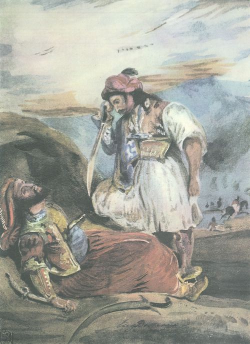 Delacroix, Eugne Ferdinand Victor: Kampf des Giaur mit dem Pascha (Studie)