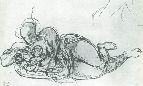 Delacroix, Eugne Ferdinand Victor: Liegende Mutter mit Kind