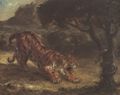 Delacroix, Eugène Ferdinand Victor: Tiger geift eine um den Baum gewunde Schlange an