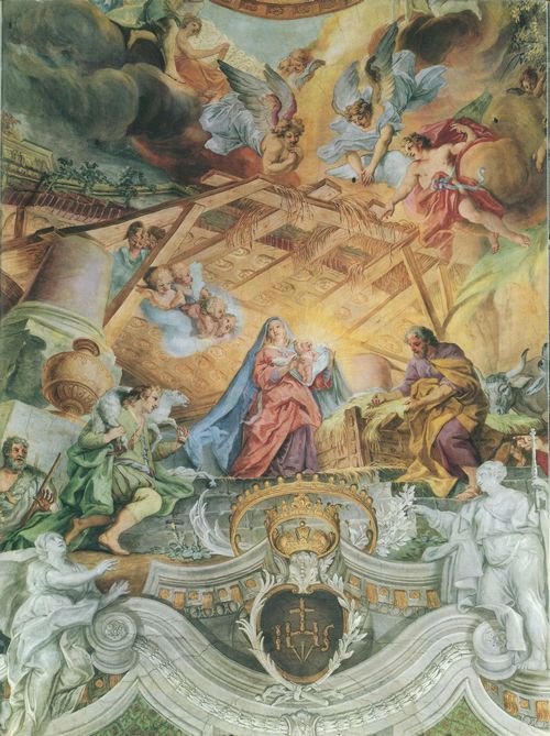 Asam, Cosmas Damian: Fresken in Einsiedeln, Szene: Anbetung der Hirten
