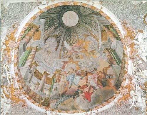 Asam, Cosmas Damian: Fresken in Osterhofen, Szene: Maria mit dem Hl. Norbert und Augustinus
