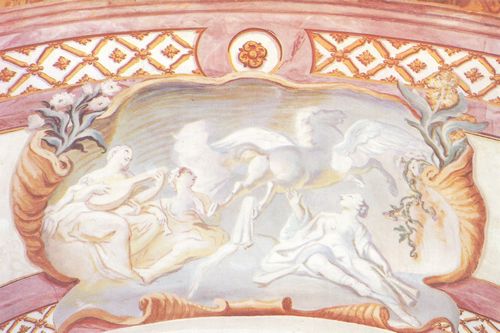 Asam, Cosmas Damian: Fresken in Regensburg, Szene: Pegasus mit drei Musen auf dem Helikon