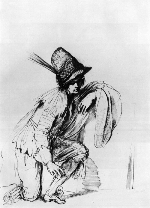 Guercino, Giovanni Francesco: Kniender junger Mann mit Feder im Hut