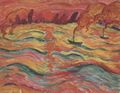 Ophey, Walter: Flusslandschaft mit Schiffen und roter Sonne