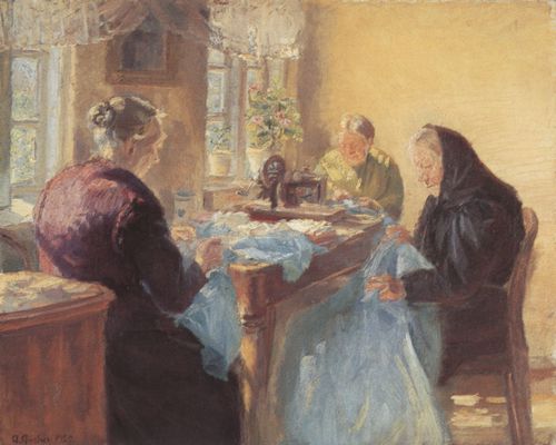 Ancher, Anna: Drei alte Nherinnen (Ein blaues Kleid wird fr ein Kostmfest genht)