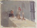 Ancher, Anna: Der Geburtstag (Eine Frau am Ende eines Tisches mit Kerzen und Flagge)
