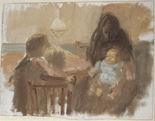 Ancher, Anna: Frau mit Sugling und zwei anderen Kindern am Tisch