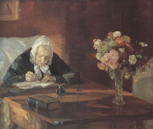 Ancher, Anna: Ane Hedvig Brndum, am Tisch sitzend