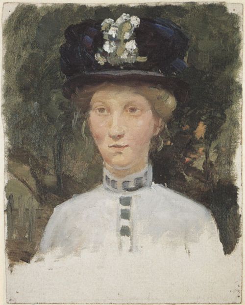 Ancher, Anna: Portrt einer Dame mit dunklem Hut im Garten
