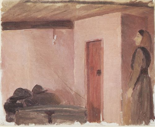 Ancher, Anna: Fischerstube mit rosa Wnden und stehender Frau