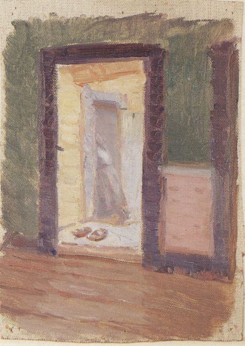 Ancher, Anna: Interieur mit grnen Wnden und blauen Trrahmen