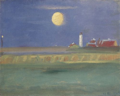 Ancher, Anna: Mondheller Abend. Leuchtturm