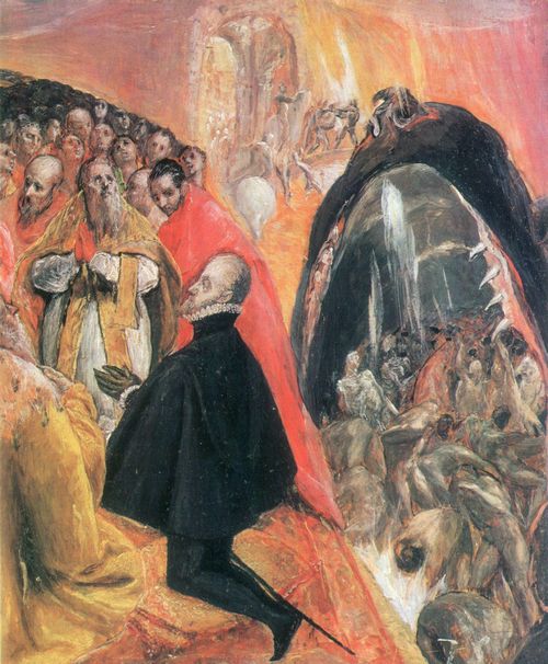 Greco, El: Allegorie des Heiligen Bundes (Der Traum Philipps II.; Anbetung des Namen Jesu; die Verherrlichung des Greco; das Jngste Gericht), Detail