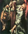Greco, El: Der Gekreuzigte mit Maria, Magdalena, Johannes Evangelist und Engeln, Detail