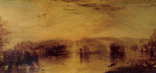 Turner, Joseph Mallord William: Der See, Petworth: Sonnenuntergang, ein trinkender Hirsch (Lake, Petworth: Sunset, a Stag drinking)