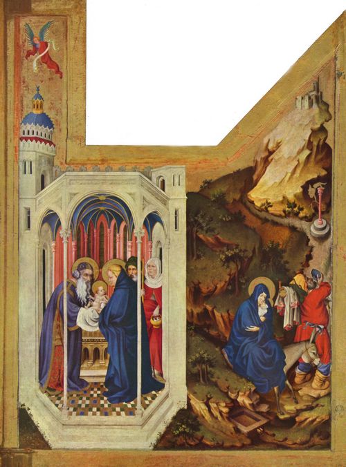 Broederlam, Melchior: Altar fr Philipp den Khnen, Herzog von Burgund, rechter Flgel: Die Darstellung im Tempel und die Flucht nach gypten