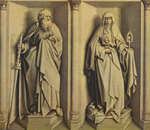 Campin, Robert: Altar des Stabwunders und der Vermhlung Mariae, Rckseite: Der Hl. Jakob der ltere und die Hl. Klara