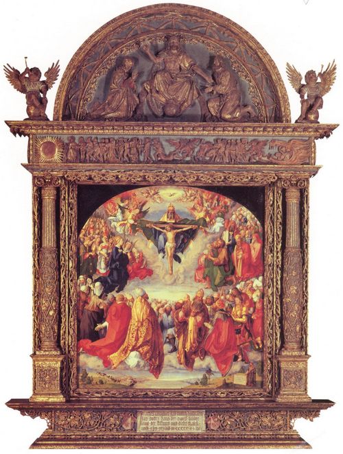Drer, Albrecht: Landauer Altar, innen, Szene: Anbetung der Dreifaltigkeit durch die Civitas Dei