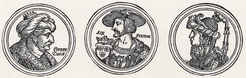 Beham, Hans Sebald: Portrt des Sultans Suleiman II., Franz I., Knig von Frankreich und der Gemahlin Suleimans