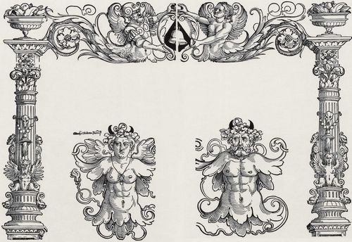 Beham, Hans Sebald: Ornamentrahmen und figrliche Eckstcke eines ornamentalen Bltterwerkes
