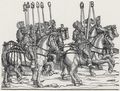 Breu, Jrg d. .: Einzug Kaiser Karls V. in Augsburg, Zwei Gruppen von vier und sechs Lanzenreitern