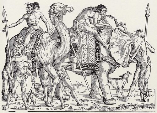 Burgkmair d. ., Hans: Eingeborene mit Kamel und Elefant
