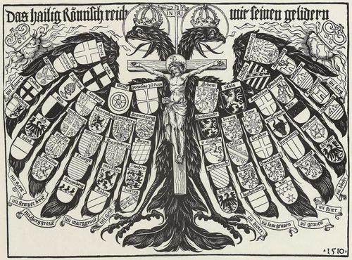 Burgkmair d. ., Hans: Reichsadler mit Wappen der Kurfrsten und Quaternionen