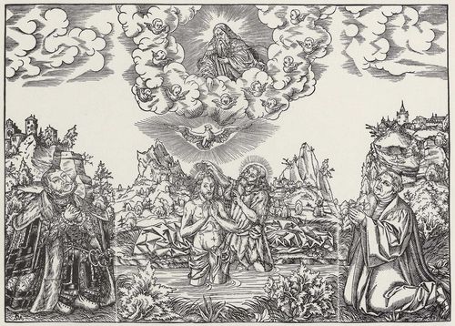 Cranach d. J., Lucas: Taufe Christi mit Johann Friedrichs von Sachsen und Martin Luther