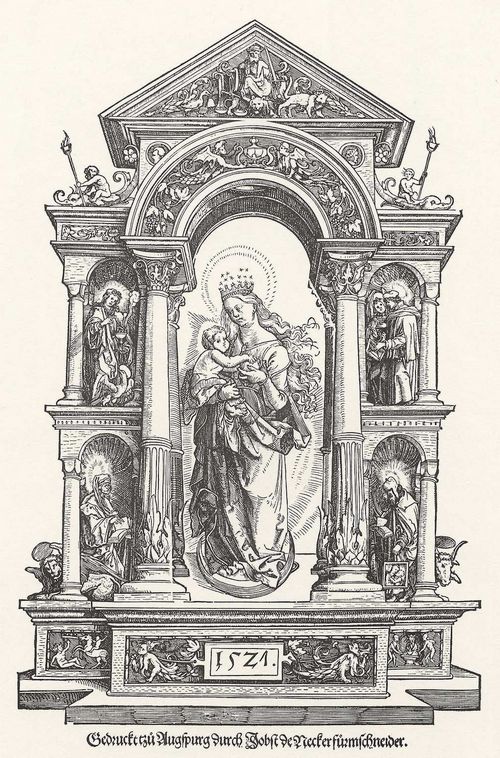 Weiditz, Hans: Maria mit Kind und die vier Evangelisten in einem Architekturrahmen
