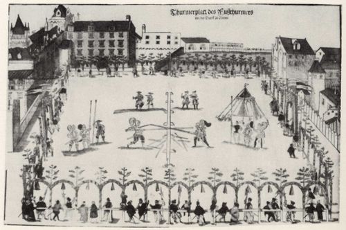 Deutscher Meister der 1. Hlfte des 16. Jahrhunderts: Turnier zu Fu vor dem Schloss in Wien