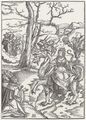 Gerung, Matthias: Blatt zur »Apokalypse«, Die babylonische Hure reitet auf einem siebenköpfigen Monster
