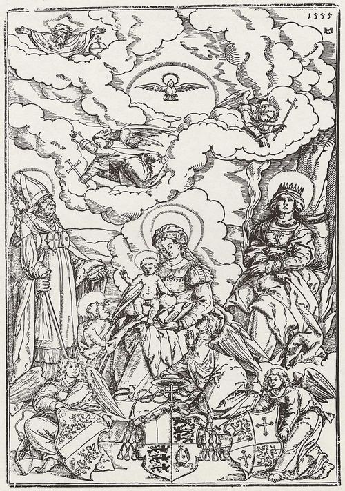 Gerung, Matthias: Madonna mit Hl. Ulrich und Hl. Afra, den Schtzheiligen von Augsburg, mit dem Wappen von Otto, Kardinal und Bischof von Augsburg