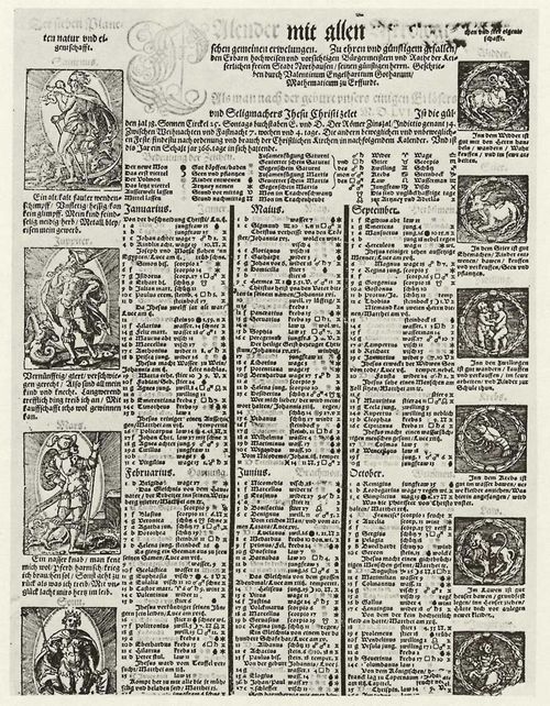 Sachse, Melchior d. J.: Kalender des Jahres 1556 mit den sieben Planeten und den zwlf Sternzeichen, obererTeil