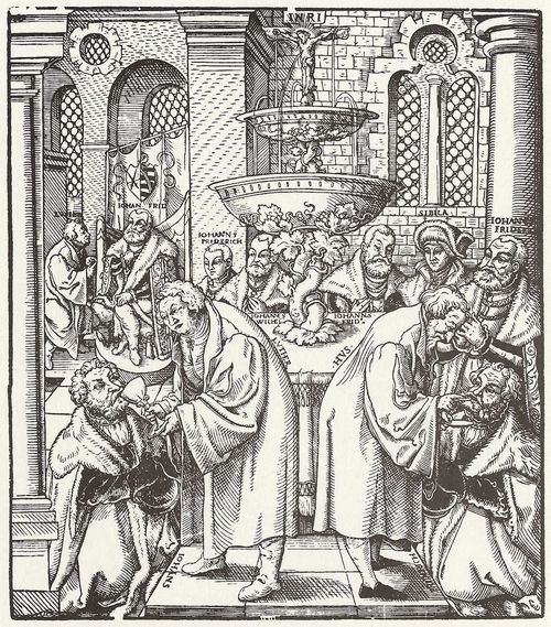 Meister 4+: Martin Luther und Johann Hus zelebrieren die Messe fr den Friedich den Weisen, Herzog von Sachsen