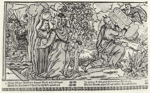 Schmid, Albrecht: »Zehn biblische Szenen«, Auszug der Israeliten aus gypten und Moses mit den Gesetzestafeln