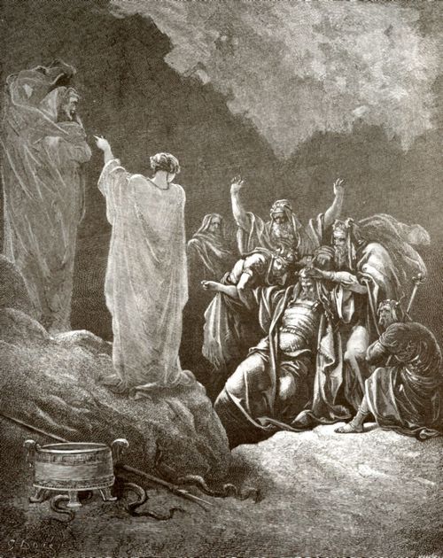 Dor, Gustave: Bibelillustrationen: Saul bei der Wahrsagerin in Endor
