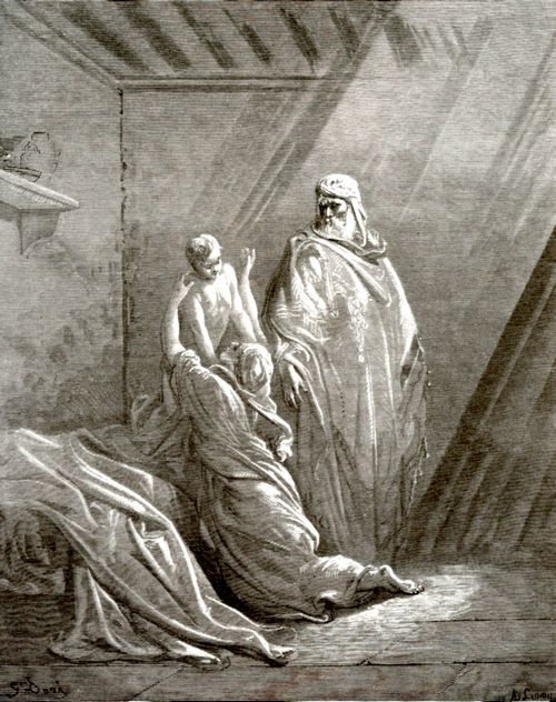 Dor, Gustave: Bibelillustrationen: Prophet Elias erweckt den Sohn der Witwe