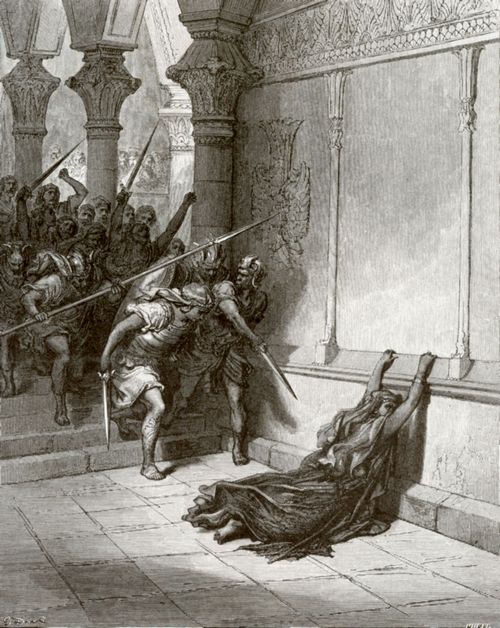 Dor, Gustave: Bibelillustrationen: Atalja wird mit dem Schwert gettet