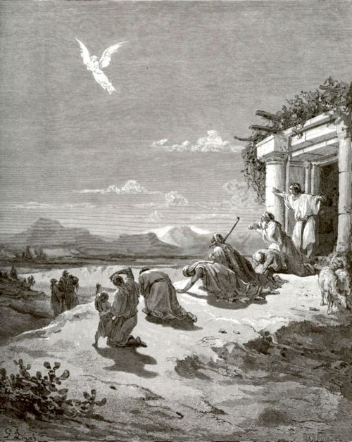 Dor, Gustave: Bibelillustrationen: Die Erscheinung des Erzengels Raphael vor dem Tobias und den Seinigen