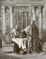 Doré, Gustave: Bibelillustrationen: Esther klärt dem Ahasver über die Missetaten Hamans auf