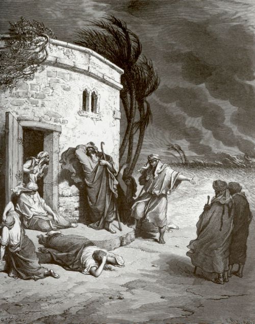 Dor, Gustave: Bibelillustrationen: Hiob erfhrt durch die Boten die ihn treffenden Unglcke