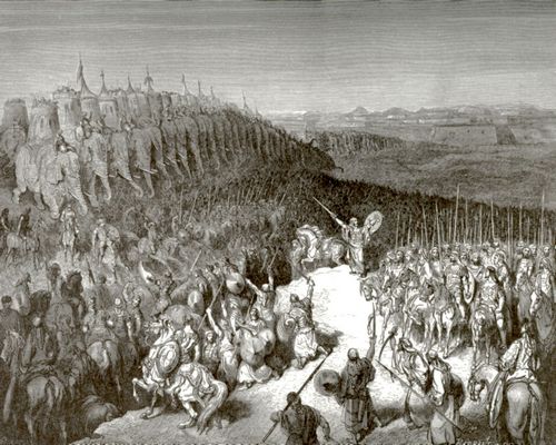 Dor, Gustave: Bibelillustrationen: Judas Makkabus vor dem Heer Nikanors