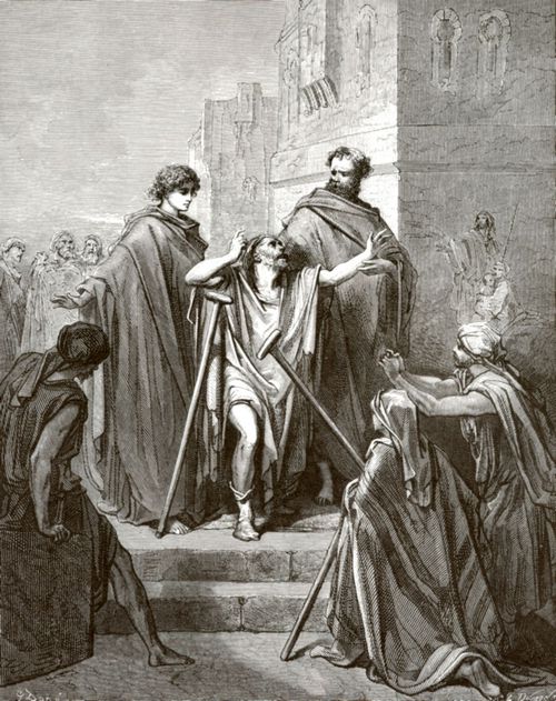 Dor, Gustave: Bibelillustrationen: Die Heilung eines Lahmen durch die Apostel