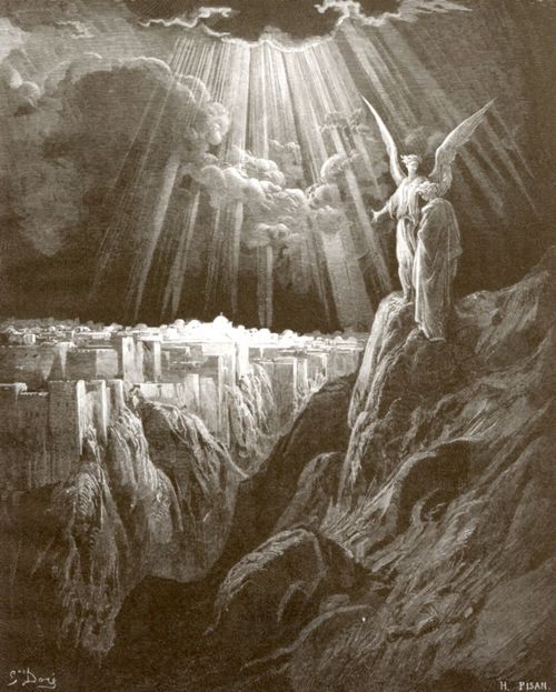 Dor, Gustave: Bibelillustrationen: Der Engel zeigt dem Hl. Johannes das Neue Jerusalem