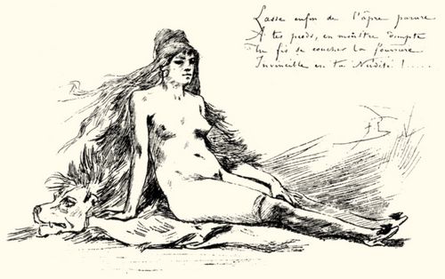 Rops, Flicien: Frau auf dem Fell, sitzend