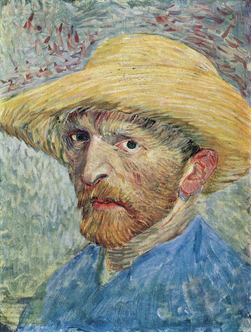 Gogh, Vincent Willem van: Selbstbildnis, mit Strohhut, in blauem Rock